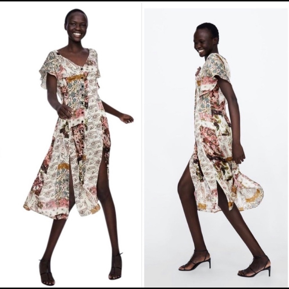 ZARA button front floral cottagecore midi dress